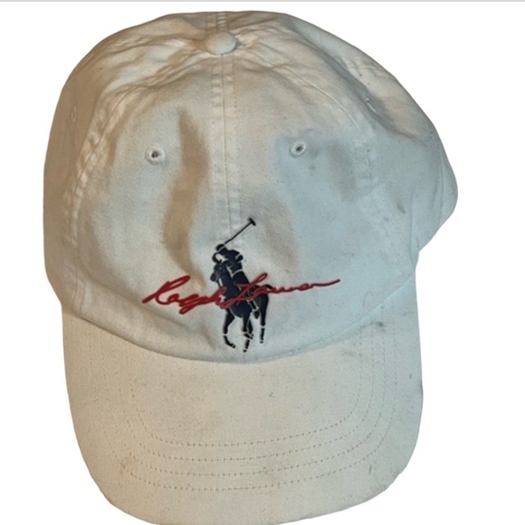 POLO RALPH LAUREN BIG PONY HAT WHITE LEATHER STRAP Logo Embroidered - Picture 2 of 5